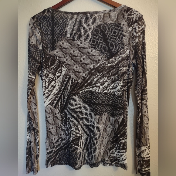 Vivienne Tam Mesh Long Sleeve Top Trompe L'Oeil Cable Knit Print Lined - Picture 9 of 15